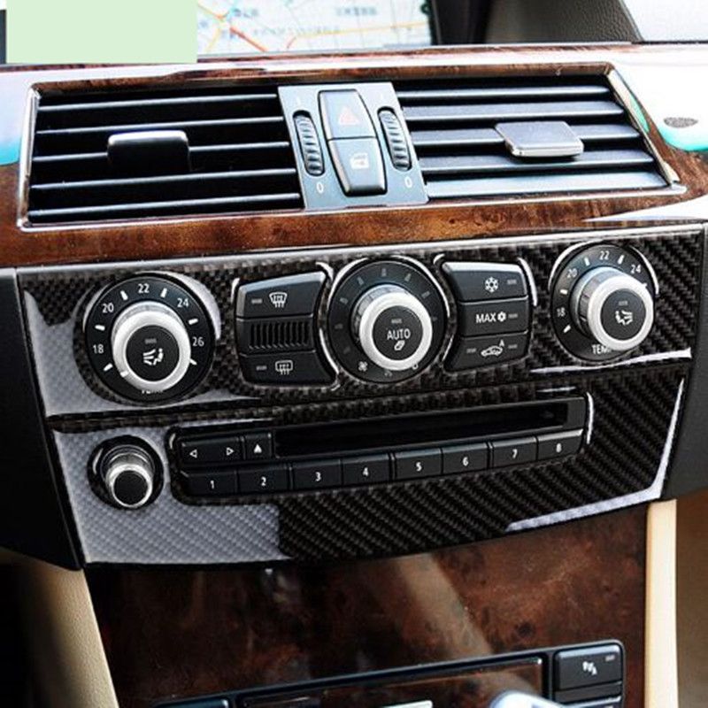 Carbon Fiber Interior Trim Air conditioning CD Control Panel Car Styling Stickers For BMW e60 5 series 2004-2010 accessories