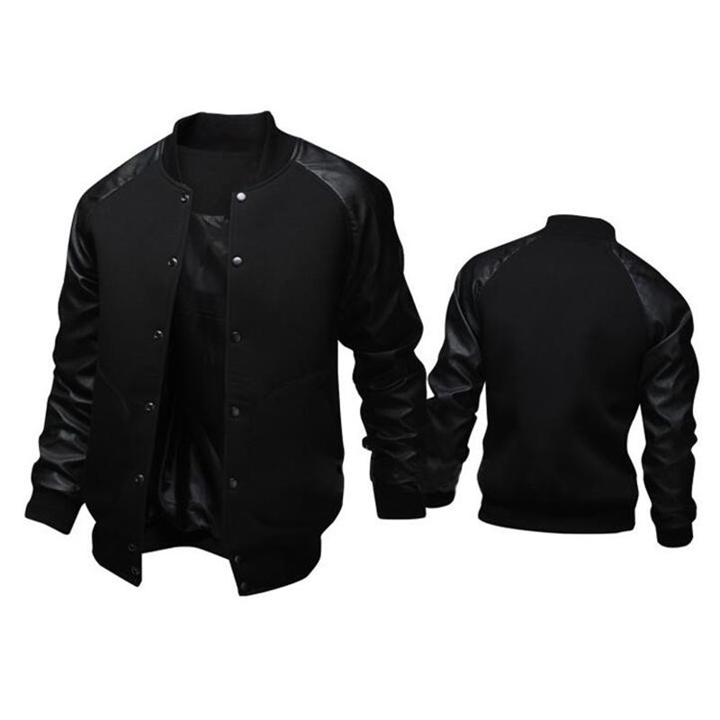 New Trend Black College Baseball Jacket Men Boy Veste Homme Casual New Trend Black College Baseball Jacket Men Boy Veste Homme Casual Pu Leather Sleeve Mens Sweatshirt Varsity Jackets For Fall Canada 2019 From Sizhu