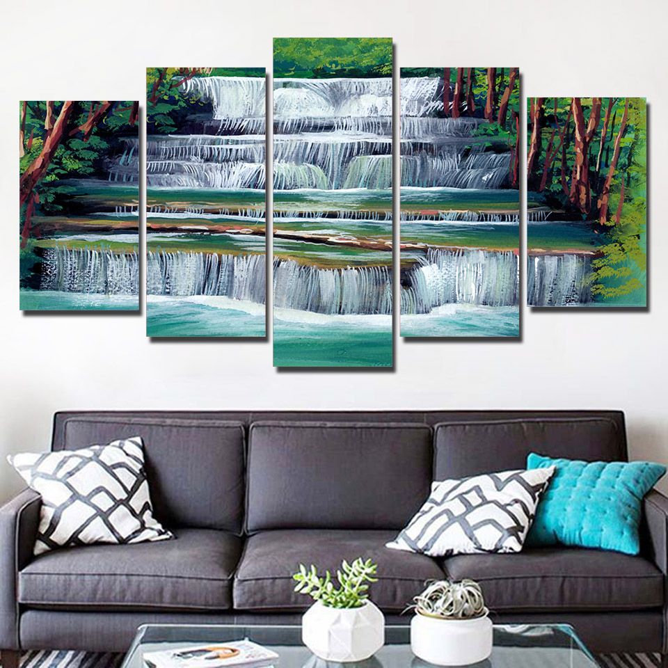 2020 5 Panel Canvas Art Print Hd Spring Waterfall Scenery Modern Modular Large Canvas Wall Art 2018 Dropshipping From Weichenart 33 29 Dhgate Com