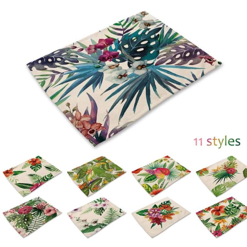 Tropical Flower Leaves Pattern Table Dinner Napkin Cotton Linen