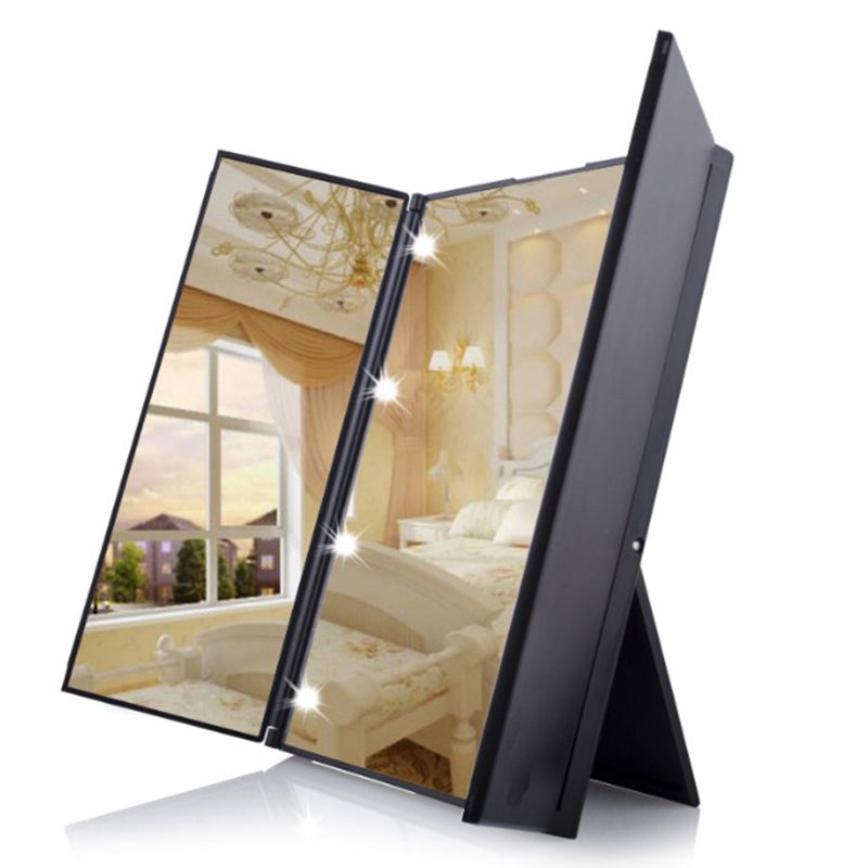Foldable Tri Sided 8 Led Lighted Makeup Mirror Luminous Vanity Tabletop Square Shape For Women Beauty Make Up 3 Colors