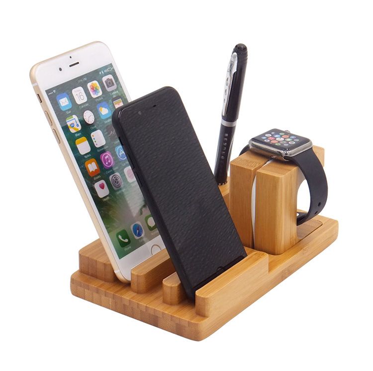 Newest Design Wood Phone Holder Stander For Iphone Mobile Apple Watch Charger Dock Station Wooden Desktop Stand Samsung