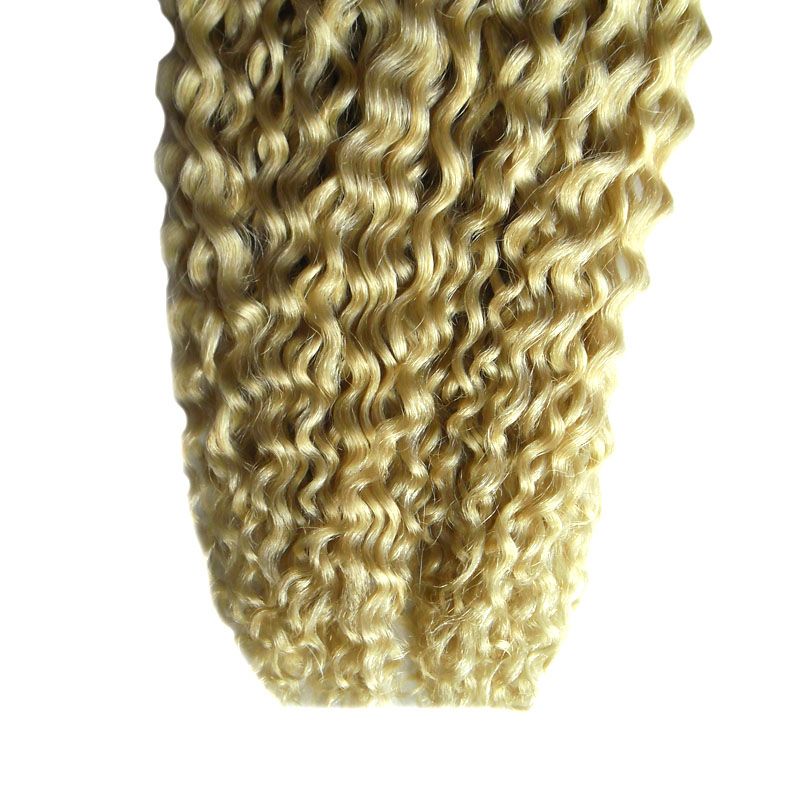 613 Bleach Blonde Afro Kinky Cr Pu Hair Skin Weft Hair 100g Brazilian Virgin Kinky Curly Tape In