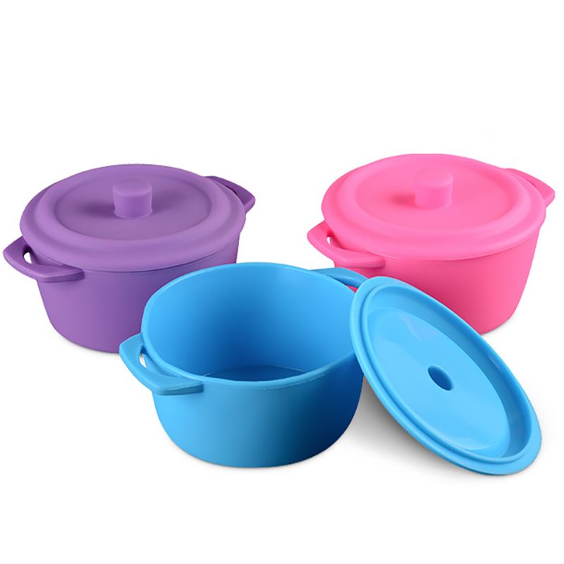 Silicone Collapsible Portable Lunch Boxs Bowl Bento Bo With Cover Fresh Food Storage Container Round Box