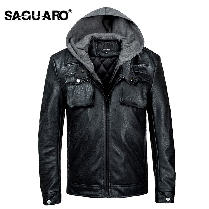 Saguaro Leather Jacket Men 2018 Fashion Hooded Detachable Pu Motorcycle Casual Male Biker Coats Jaqueta De Couro