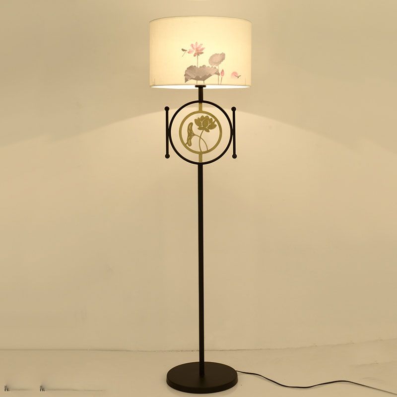 China Cloth Lotus Floor Lamp Antique Light H150cm Hotel Standing Retro Study Bedroom Home Lighing G412