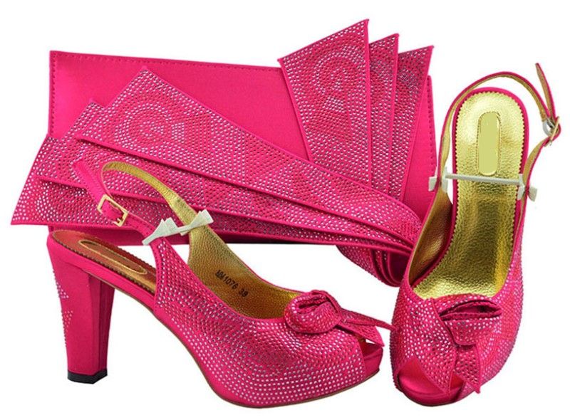 Fuchsia Women Pumps With Rhinestone Ribbons