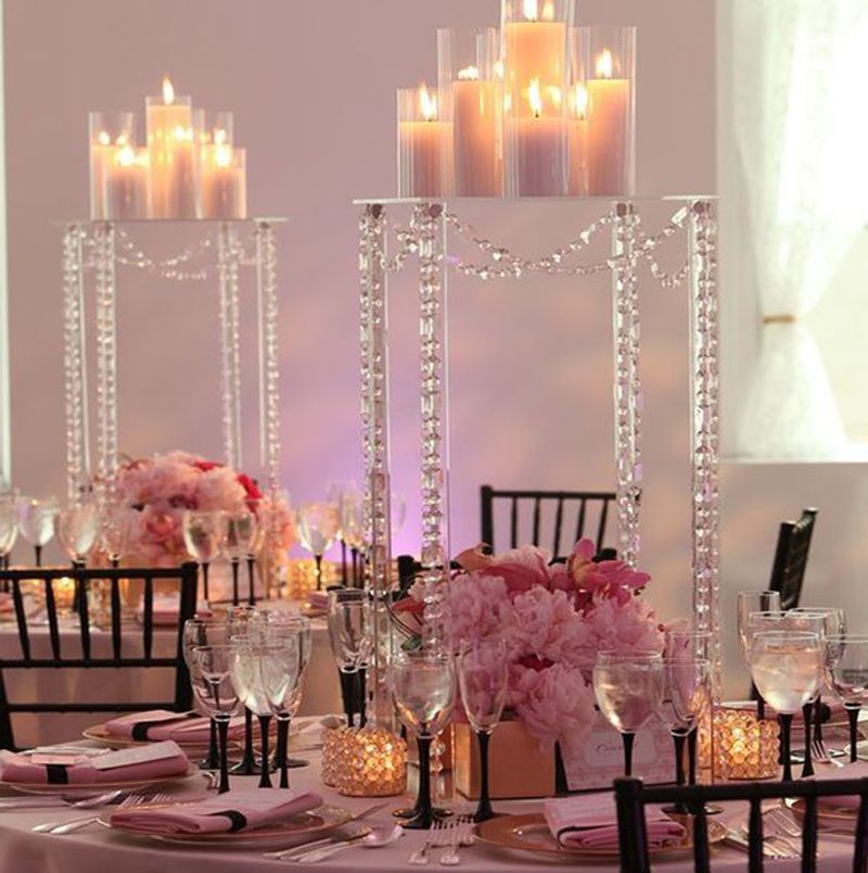 60cm Tall Rectangle Clear Acrylic Crystal Chandelier Wedding Flower