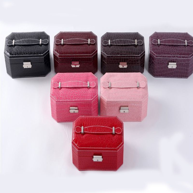 Double Layer Crocodile Pu Jewelry Box European Style Octagon Double Layer Crocodile Pu Jewelry Box European Style Octagon Storage Mini Cosmetic With Mirror Support Fba Drop H198f