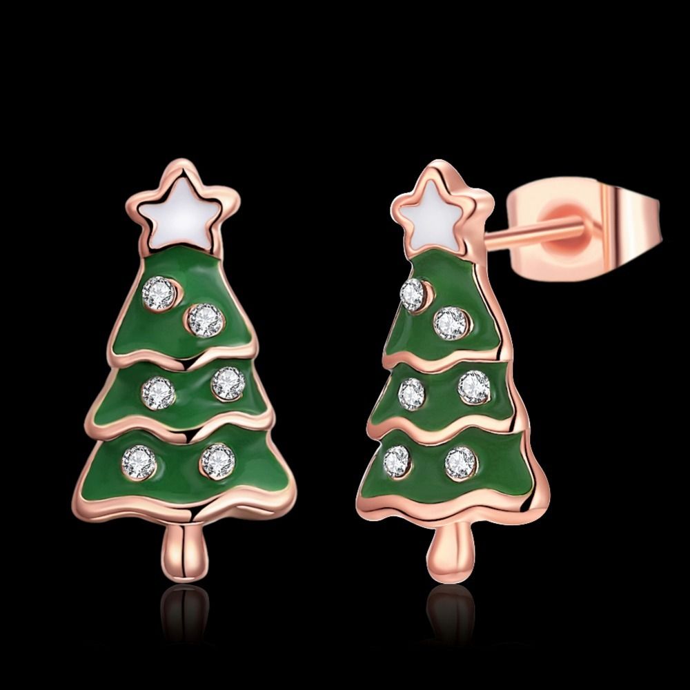 2018 Green Enamel Tree Stud Rose Gold Color Cz Crystal Earrings For Women Girl S Christmas Party Jewelry Brincos Haif From Haif3 $5 09