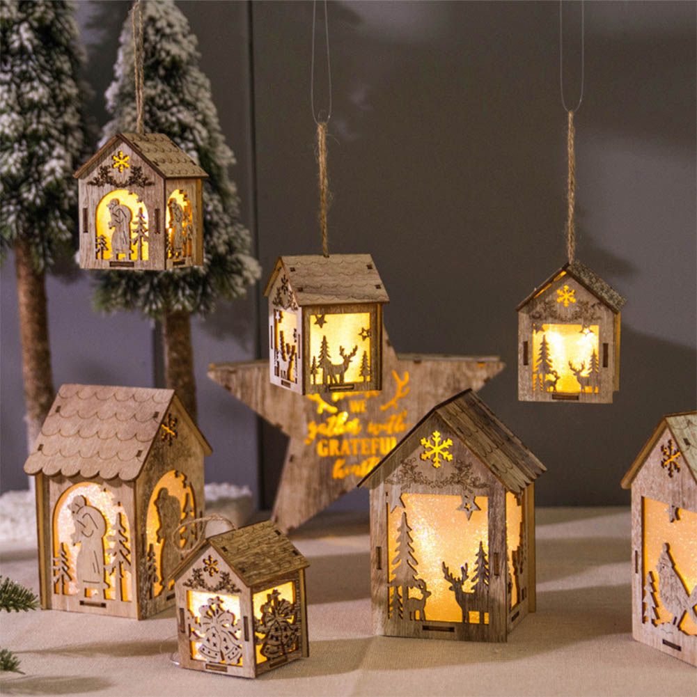 festival led light wood house christmas tree decorations for home