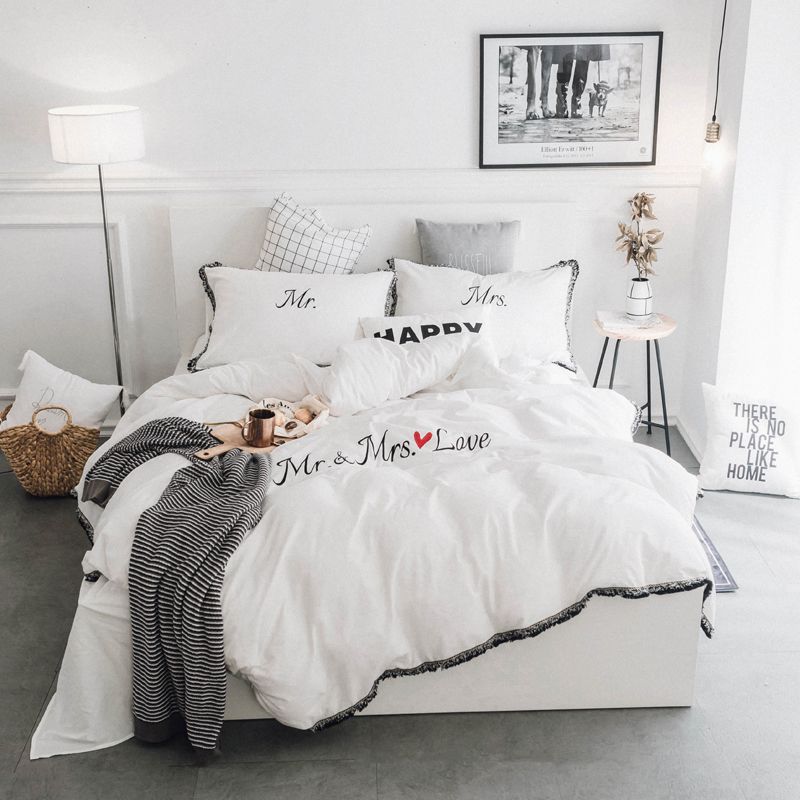 White Pink Grey Tassels 100 Cotton Bedding Sets Twin Queen King Size White Pink Grey Tassels 100 Cotton Bedding Sets Twin Queen King Size Duvet Cover Bed Fit Sheet Set Pillowcase Soft Bedclothes Blue Comforter California