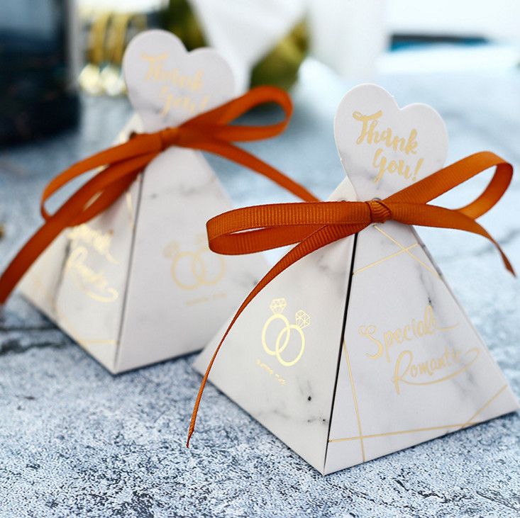 White Marble Triangular Pyramid Wedding Favors Candy Boxes Party