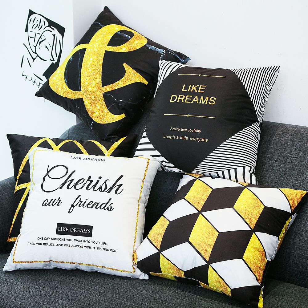 Yellow And Black Throw Pillow Case Quotes Sayings Cushion Cover Short Plush Cojines Decorativos Nordic Geometric Almofada Outdoor Chaise Cushions Outdoor
