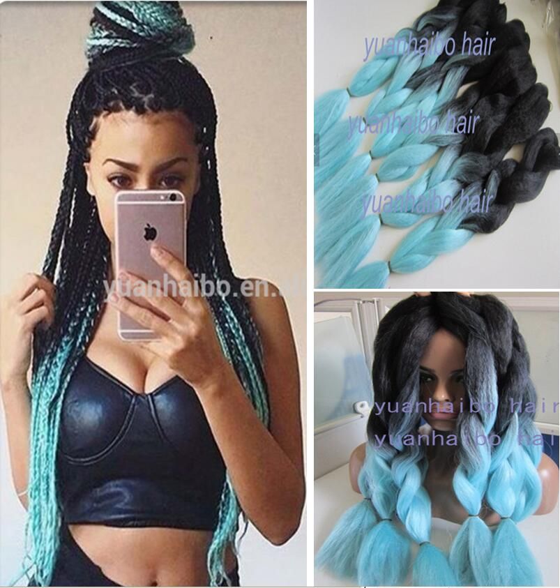 2018 New Popular Wearing 12 Packs Sky Blue Ombre Crochet Braids 20in Synthetic Jumbo Braiding