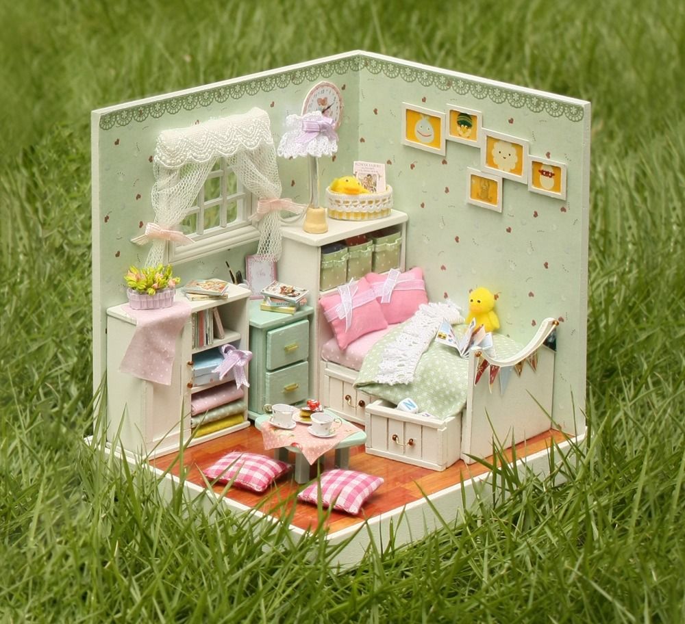 DIY Wooden Dollhouse Miniature with Light Home Decor /& Furniture F007