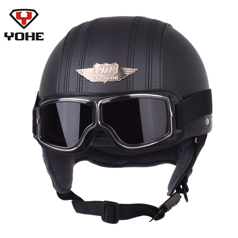 Yohe Leather Motorcycle Helmet Retro Pilot Aviator Scooter Vintage Yohe Leather Motorcycle Helmet Retro Pilot Aviator Scooter Vintage Half Helmets Casque Moto Casco With High Quality A121 Goggles Sport Bikes