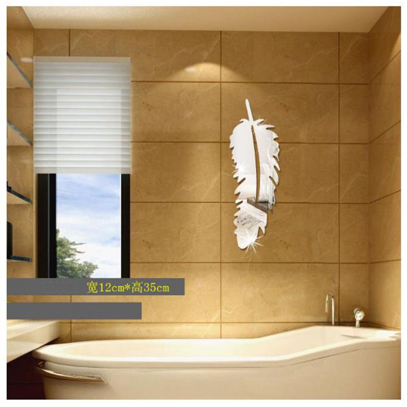 Acrylic Bathroom Three Dimensional Paste Feathers Monolithic Decorative Mirror 3d Bedroom Living Room Wall Stickers