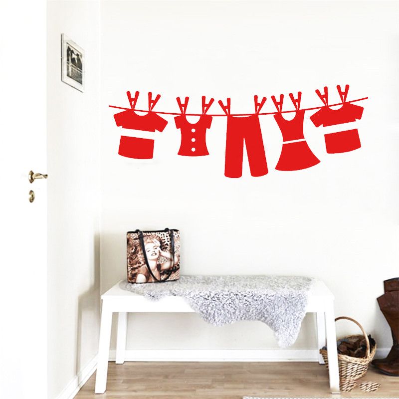 Wall Decal Art Clothesline Laundry Room Sticker Decals Interior Window Decor Modern Design Wash Wallpaper