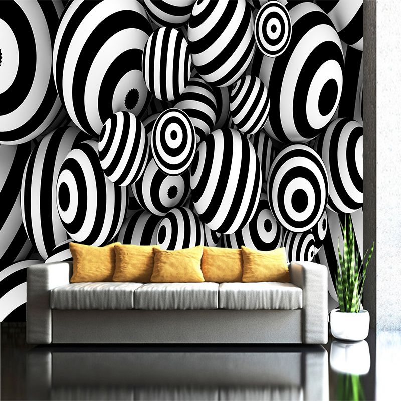 Compre 3D Blanco Negro Geométrico Círculo Raya Papel Pintado