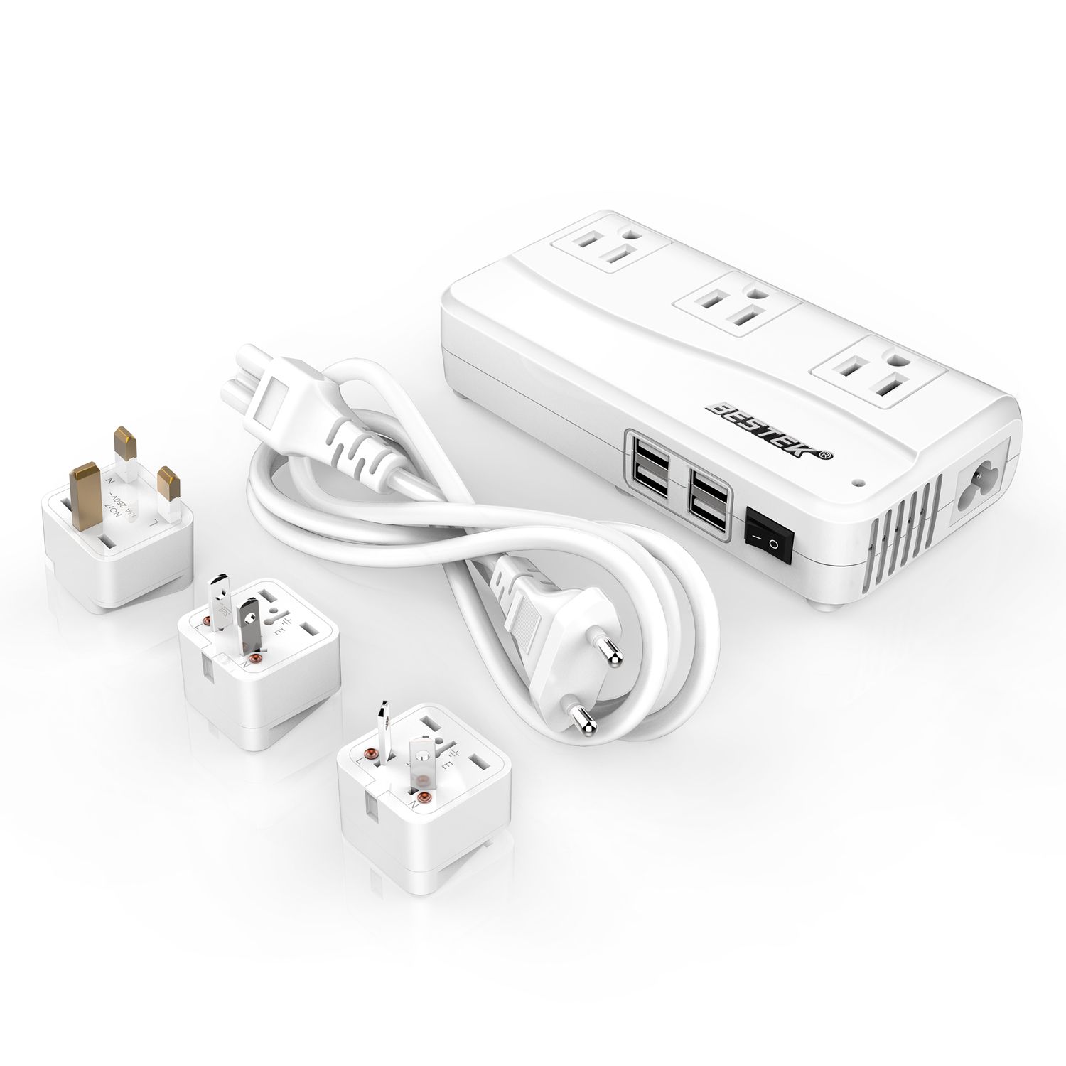 Bestek Universal Travel Adapter 220v To 110v Voltage Converter With 6a 4 Port Usb Charging And Uk Au Us Eu Worldwide Plug Adapter - 