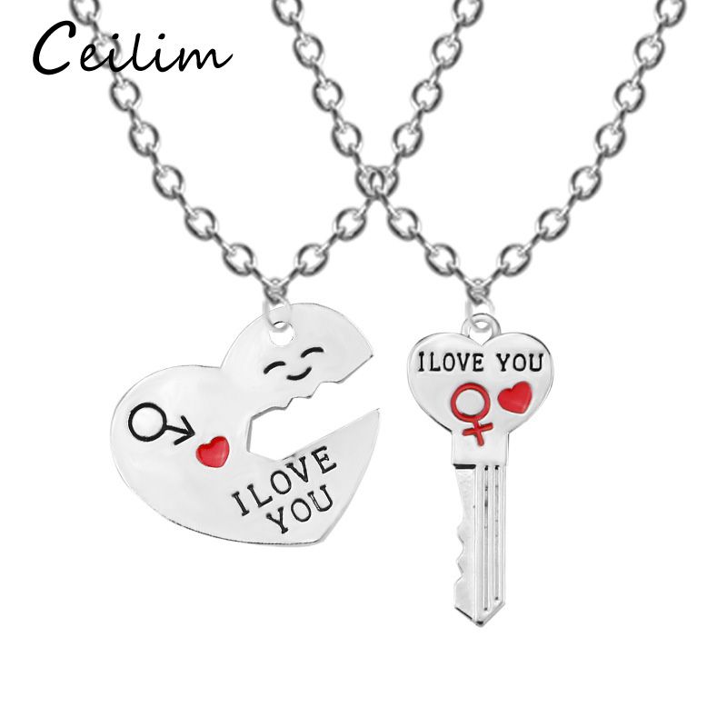 UNIQUE LOVERS I LOVE YOU SET TWIN KEYRINGS MALE FEMALE SYMBOLS CHARM GIFT BOXED