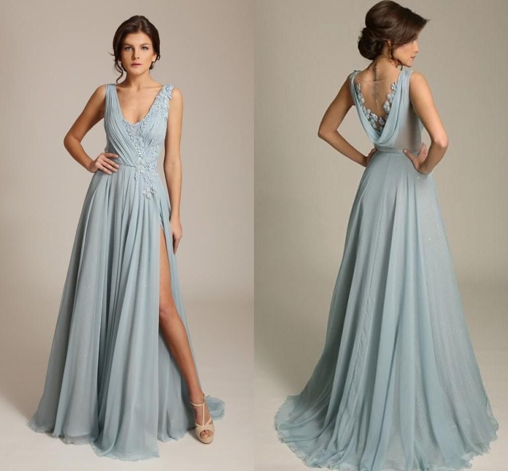 2019 Gorgoues Dusty  Blue  Bridesmaid  Dresses  V Neck 