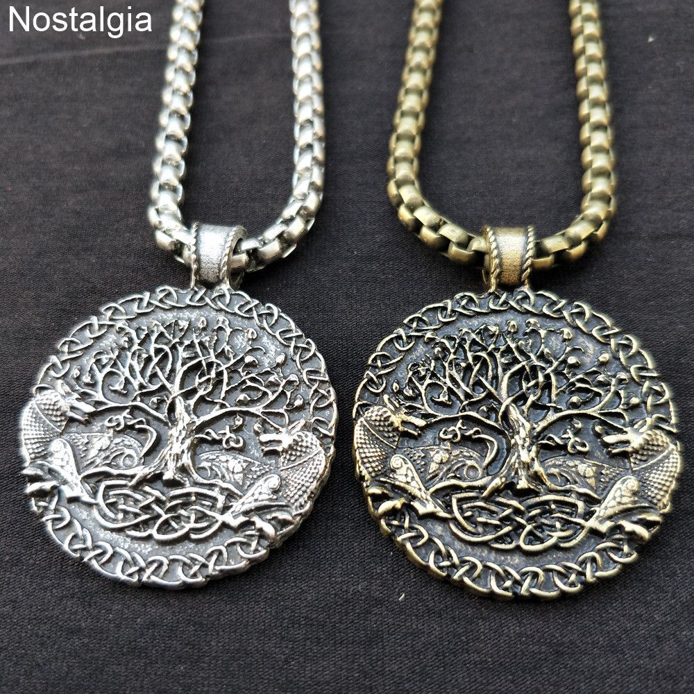 Whole Nostalgia Tree Of Life Necklace Wolf Pendant Amulet Viking Whole Nostalgia Tree Of Life Necklace Wolf Pendant Amulet Viking Jewelry Wicca Pagan Talisman 2 Wolves Accessories Drop Necklaces For Men White