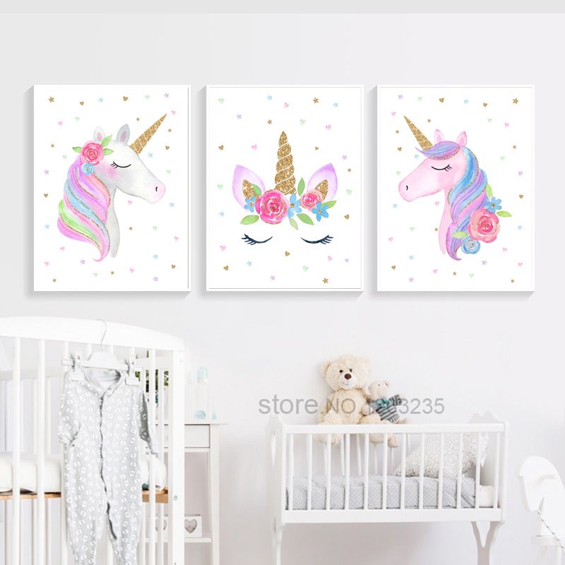 Acheter Mignon Enfants Affiche Licorne Toile Mur Art Imprimer Peinture Décoration Photo Bébé Fille Nordic Enfants Chambre Décor Cadeau Sans Cadre De $36.31