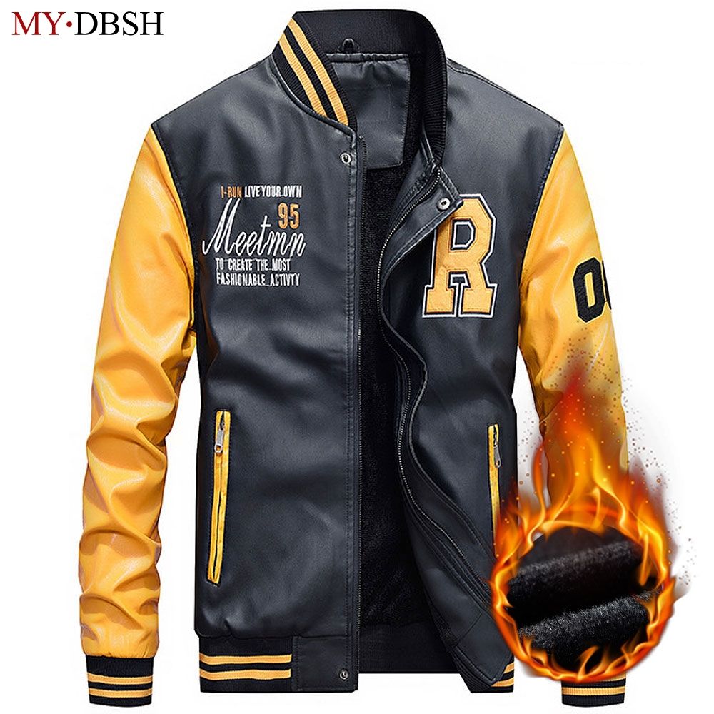 Brand Leather Jacket Men Autumn Winter Fleece Lining Warm Motocycle Brand Leather Jacket Men Autumn Winter Fleece Lining Warm Motocycle Washed Zip Faux Jackets Mens Casual Coats Long Fur From Qingchung