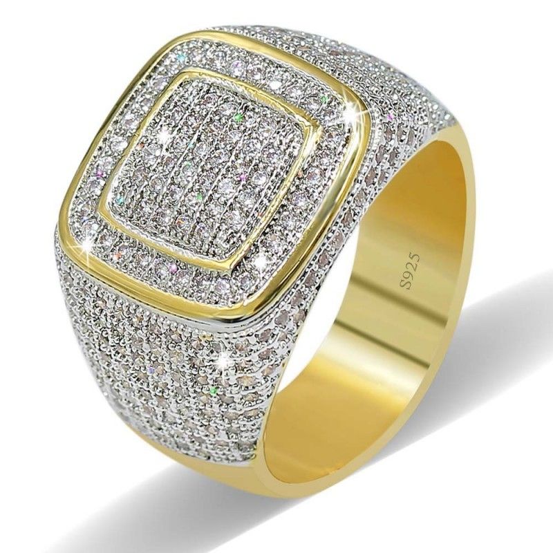 2019 Luxury Men Wedding Band Ring Yellow Gold Filled White Cubic