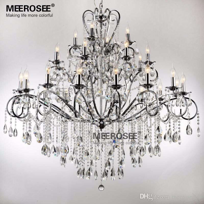 Large 28 Arms Wrought Iron Chandelier Crystal Light Fixture Chrome Re De Sala Hanging Lamp For Foyer Villa Large 28 Arms Wrought Iron Chandelier Crystal Light Fixture Chrome Re De Sala Hanging Lamp For Foyer Villa Floor Glass