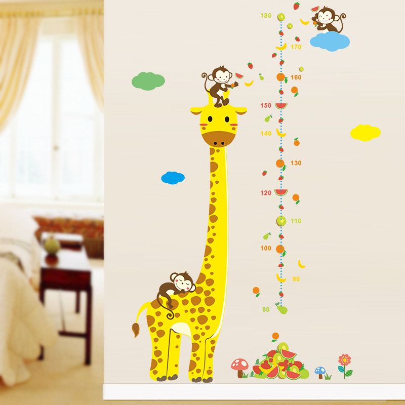 cartoon measure wall stickers for kids rooms giraffe monkey height