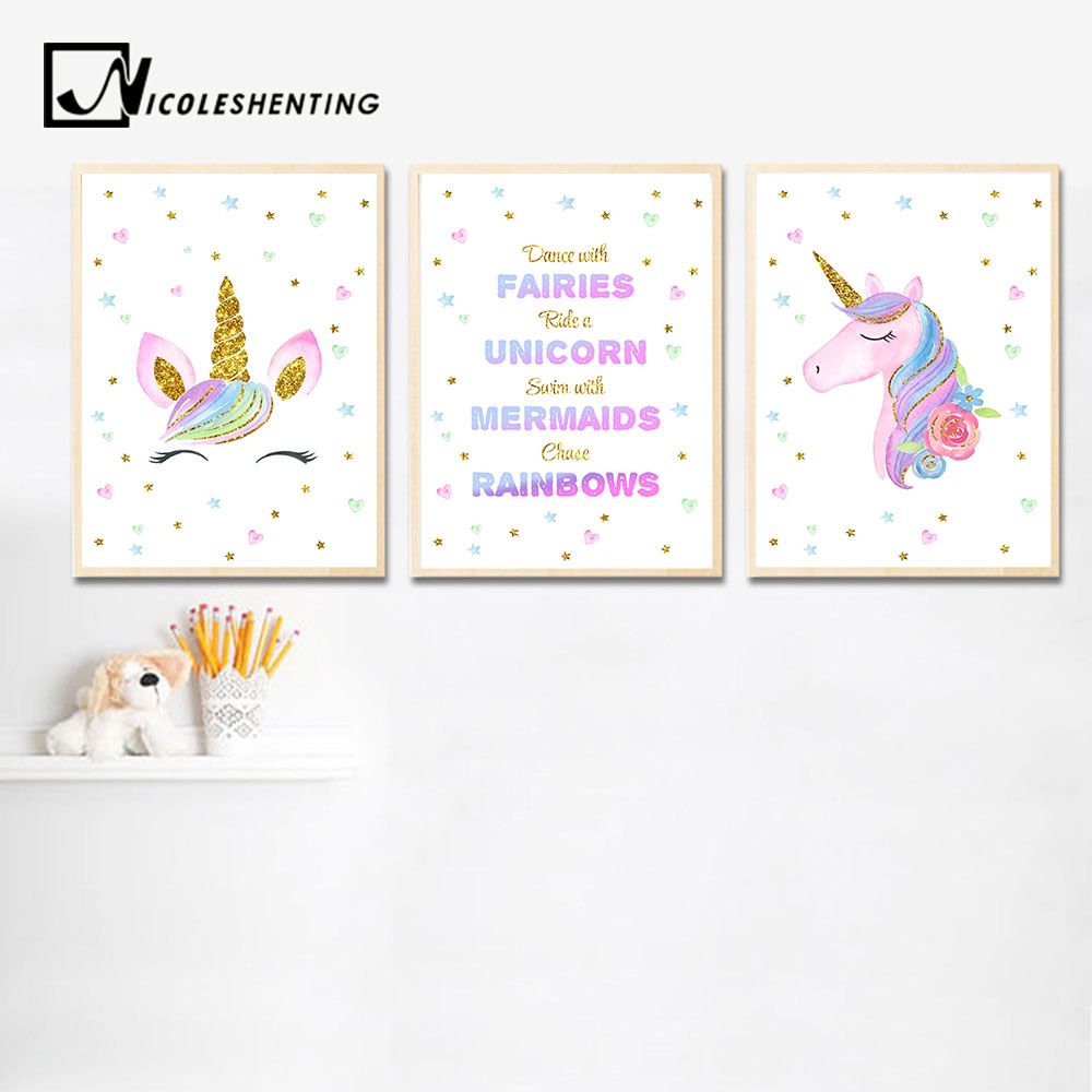Watercolor Unicorn Baby Nursery Wall Art Canvas Poster And Print Painting Nordic Kids Decoration Picture Children Bedroom Decor