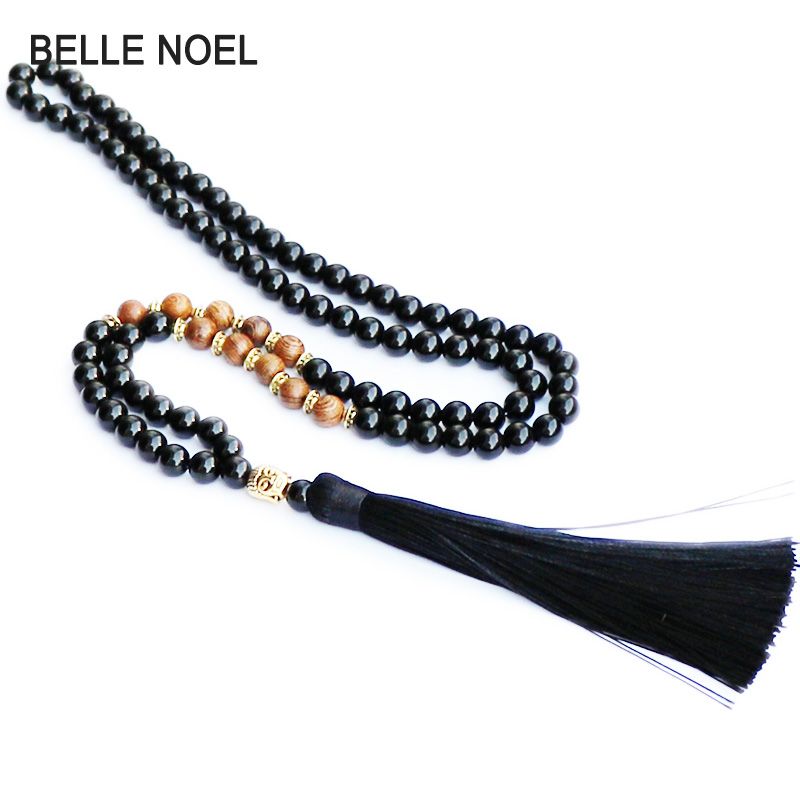 2019 2018 Trendy Jewelry Men Black Stone Wood Beads Necklace With 2018 Trendy Jewelry Men Black Stone Wood Beads Necklace With Gold Buddha Charm Tassel Pendants Mens Rosary Necklaces