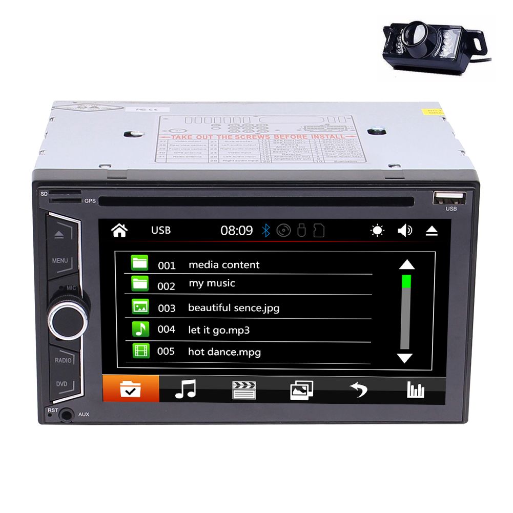 6.2Double DIN Car Radio In Dash Bluetooth Car DVD Player Stereo Mp3 1080P Video Player SWC AM/FM Radio/AUX-in+Rearview Camera Double Din Car Stereo Car Dvd ...