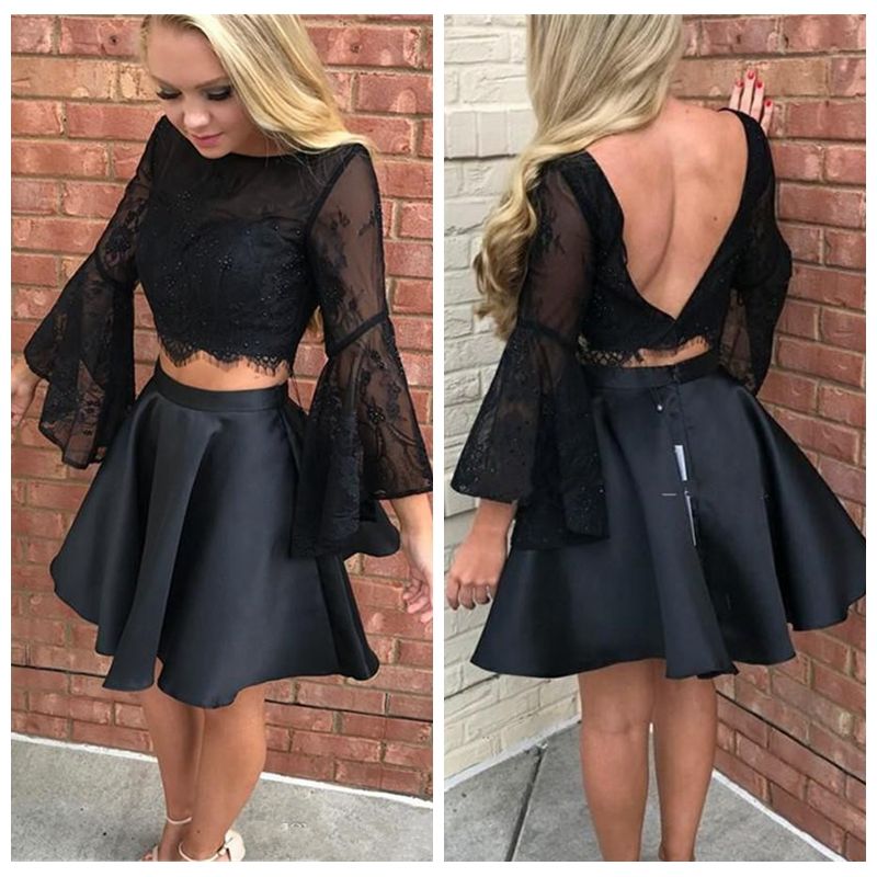 long sleeve black cocktail dress