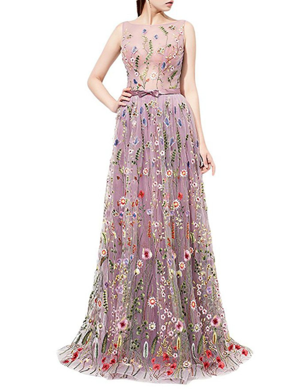 floral embroidered evening dress