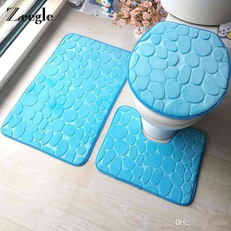 Zeegle 3d Embossed Toilet Bath Mats Set Memory Sponge Bathroom