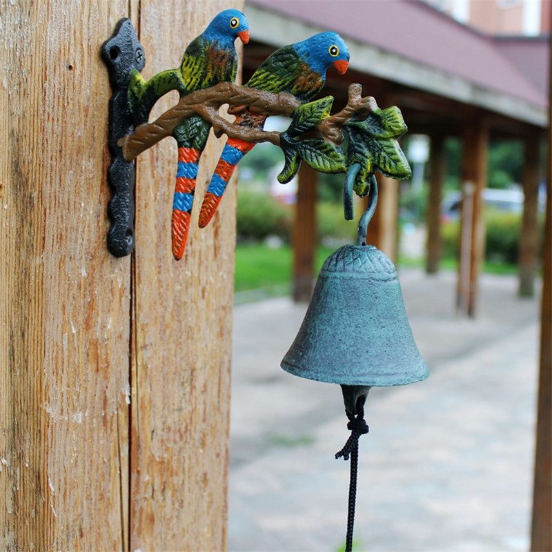 Country Village Rustic Cast Iron Hanging Parrot Welcome Bell