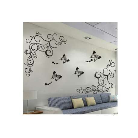 3d lowest price calssic black butterfly flower wall sticker home