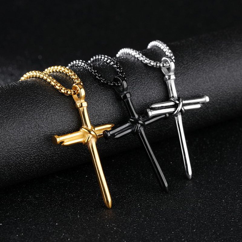 Whole Nail Cross Necklace Christ Stainless Steel Pendant Nail Cross Necklace Christ Stainless Steel Pendant Gold Silver Black Color Men S Hip Hop Chain Jewelry