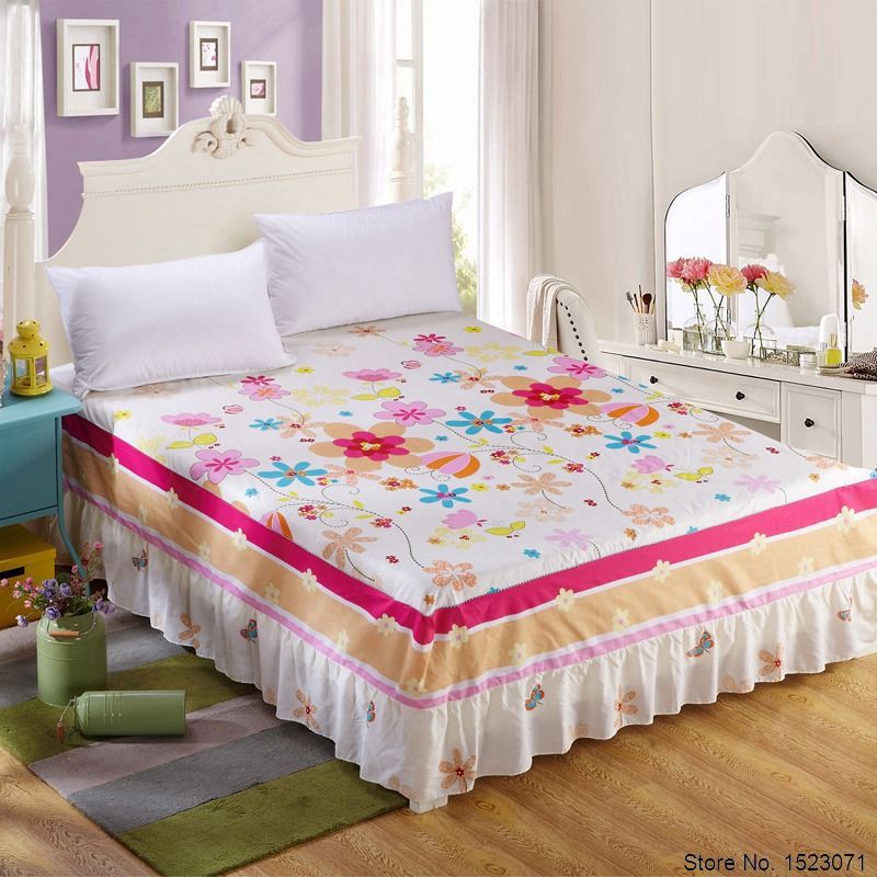 100 Cotton Flowers Bed Skirt Striped Plaid Spread Simple 100 Cotton Flowers Bed Skirt Striped Plaid Spread Simple Style Mattress Cover Twin Full Queen King Size 20 Inch Drop Bedskirt Gold From