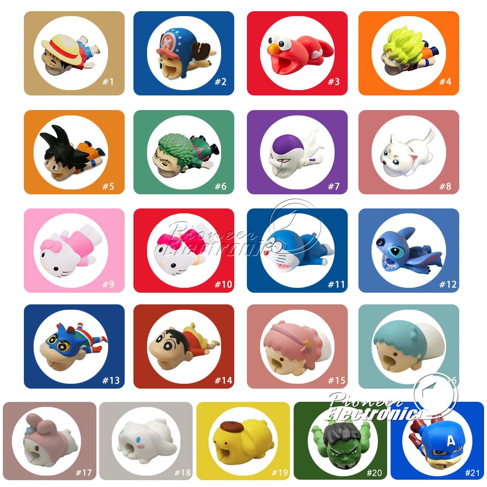 Acheter 21styles Cable Bite Zoro Chopper Luffy Elmo Minou Shnnosuke Doraemon Cartoon Animal Câble De Morsure Protecteur Chargeur Cord Câble Morsures Pour