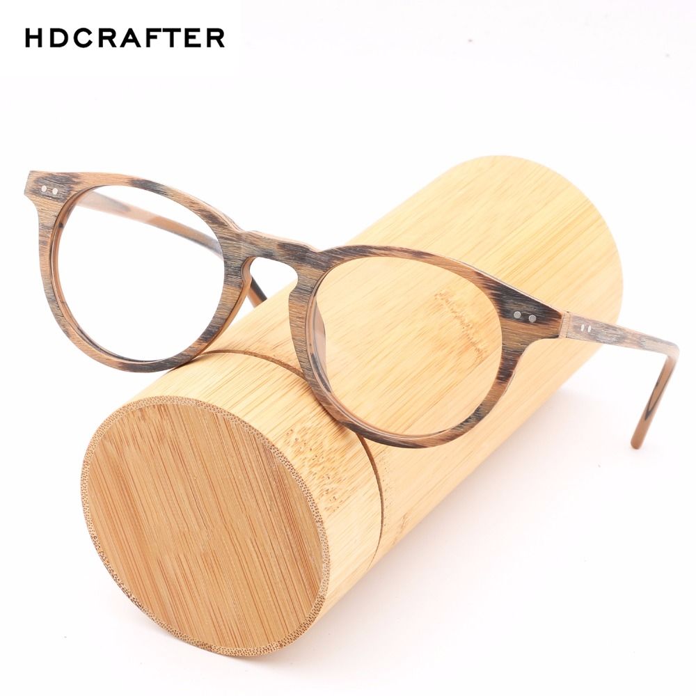 HDCRAFTE Wooden Myopic Glasses Frame Men Women Clear Lens Reading Round