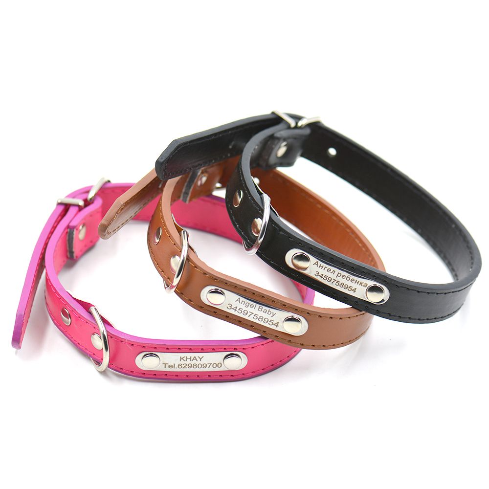 online cheap leather dog collar name free engraving diy customized