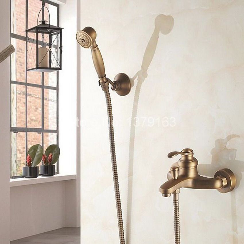 Antique Brass Wall Mounted Bathroom Single Handle Antique Brass Wall Mounted Bathroom Single Handle Bathtub Faucet Tap Hand Held Shower Set With Bracket 1 5m Hose Atf303 By Georgen