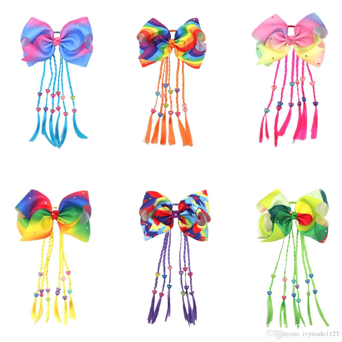18cm Inspired Large Hair Jojo Bow Clips Tassel Rainbow Bow With