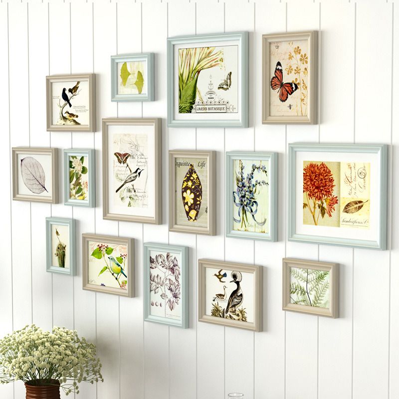 2019 Pastoral Style Khaki Cyan Wooden Photo Frame Wall Cheap Photo