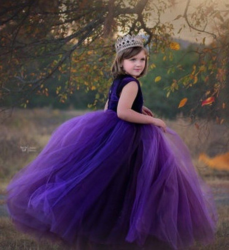 purple tulle flower girl dress